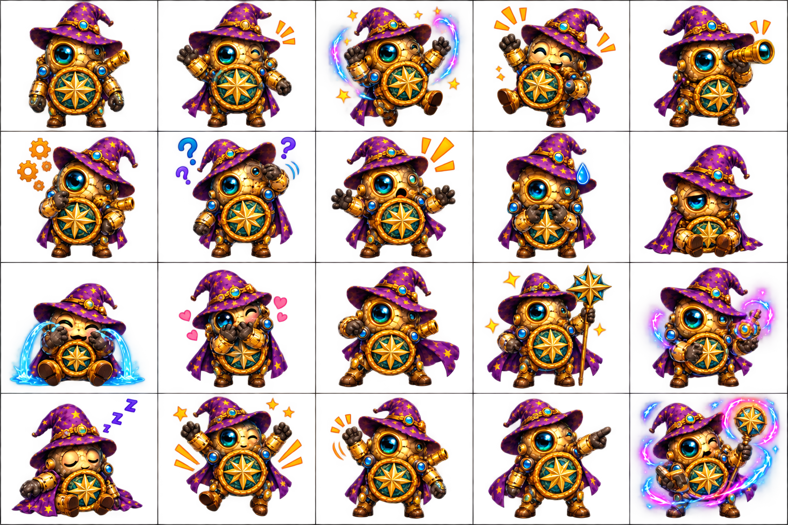 Merlin, Anarchadia wizard-droid, shown in a sprite study